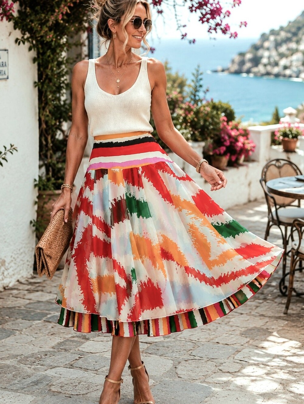 Diane von Furstenberg 100% Silk Skirt Multicolor Abstract Stripe Womens Size 12
